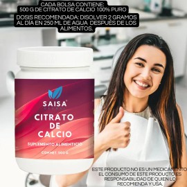 Citrato de Calcio | 100% Puro USP | 500 g | Saisa Herbal | Suplemento Alimenticio | Calidad Premium | Salud Ósea, Articular y Bienestar General