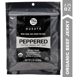 Organic Beef Jerky, 100% Grass-Fed, Peppered Flavor, 2.25 Ounce
