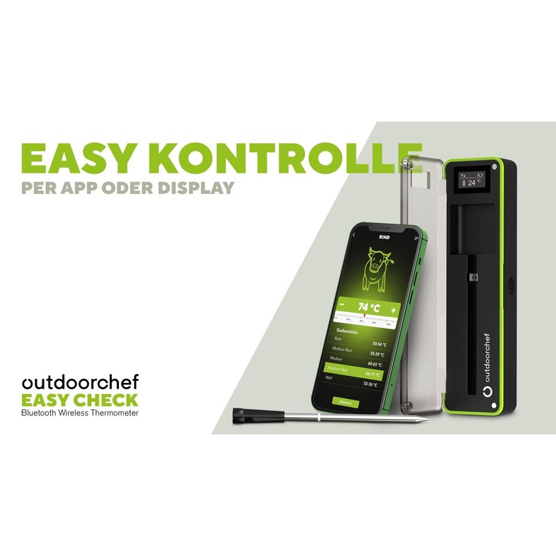 OUTDOORCHEF Easy Check Thermometer Single - Wireless Bluetooth Grill Thermometer