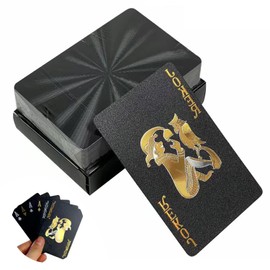 Plastic Playing Cards 54 Pack Black Magic Playing Cards Gold Foil Waterproof Playing Cards Party Gathering Games Cool Magic Party Supplies with Storage Box