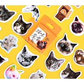46 Pcs/Pack Kawaii Scrapbooking Stickers Cute Designs Colourful with Cats, Paintings for Decor Applique (Cats)