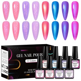 Four Lily Rubber Base Gel Nail Polish Set Brocade Pink Purple Builder Base Gel in a Bottle Hard Extension Gel Pearlescent Blue 8 Colors Cured for Nails at Home Salon DIY Beginner