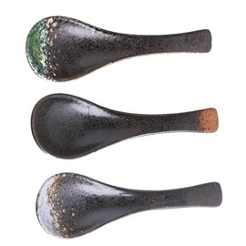 BIUDECO 3pcs Japanese Style Ceramic Serving Spoon Kitchen Tool for Soup and Rice Ladle with Smooth Surface for Home and Restaurant Use