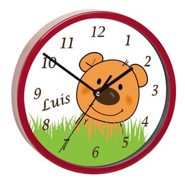 CreaDesign Children's Wall Clocks Silent Clock with (Desired Name) Children's Clock Cool Decoration for Children's Room Ideal for Girls and Boys Teddy Bear Motif