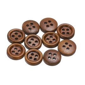 sourcing map 10pcs 18L Wooden Sewing Button 15/32"(11.5mm) 4 Holes Wood Round Craft Replacement Buttons for Clothing DIY Crafts Decoration, Coffee