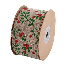 1 Roll 10M Christmas Wired Ribbon Burlap Ribbon Vintage Christmas Ribbon DIY Fabric Ribbon for Wrapping Ribbon Christmas Decoration, 5MM (Christmas Berry)
