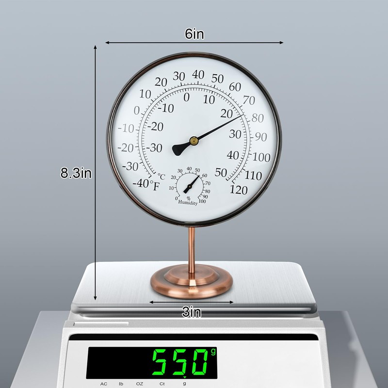 6’’ Outdoor Thermometer Hygrometer - Solid Brass Analog Temperature Gauge