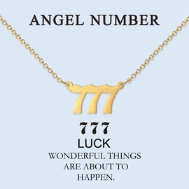 JeeweLife 18k Gold Plated Stainless Steel Angel Number Necklace 777 Gold Necklace for Women Girls, 777