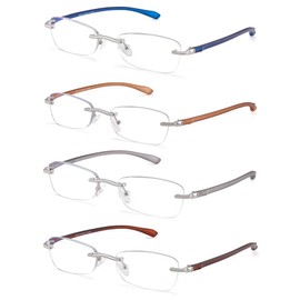 Lightweight Flexible Reading Glasses for Women, Rimless 4 Pack Blue Light Blocking Computer Readers Eyeglasses UV 400