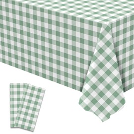 Buxiuer Sage Green Gingham Tablecloth Baby Shower Birthday Party Decoration Waterproof Disposable Plastic Table Cloth Picnic Dining Kitchen Decor 54 x108 Inch -Pack of 2 (2)