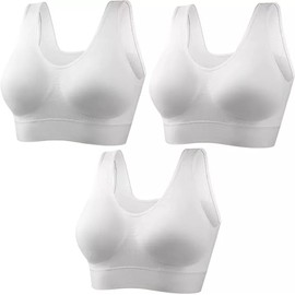 BELLEZZA BABE Women 3 Pack Seamless Sports Bra Wireless Bra Without Pading Comfort Yoga Bralette for Running Sports Fitness (UK, Alpha, M, Regular, Regular, 3 White)