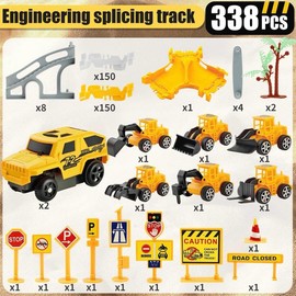 215 Pcs Glow-in-the-Dark Dinosaur Park Jurassic Race Track Train Playset Toys for Kids Car 215 PCS Road Toys for Boys,Girls,Best Toys Gift:_338PCS ConstructionCar Track Set