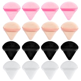 Oslynia 16 Pcs Triangle Powder Puff, Reusable & Washable Makeup Loose Setting Powder Puffs, Velvet Makeup Sponge Puffs for Contouring Corners, Face, Under Eyes(Black, White, Khaki, Powder)