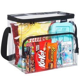 Masirs Clear Lunch Bag, Durable PVC Plastic See Through Lunch Bag with Adjustable Shoulder Strap Handle for Prison Correctional Officers, Work, School, Stadium Approved, Freezer Proof, (Large)