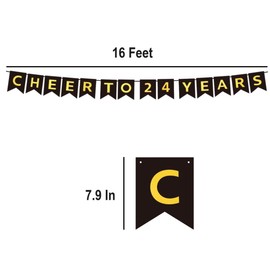 CHEERS TO 24 YEARS Banner, Pre-Strung, Black Gold 24th Birthday and Anniversary Party Decorations, Happy 24th Birthday Banner, Twenty-four Anniversary Party Banner, 24 Year Old Blessed & Loved Banner