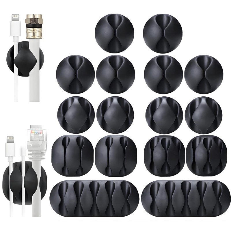 OHill 16-Pack Black Cord Organizer - Adhesive Cable Clips Holder
