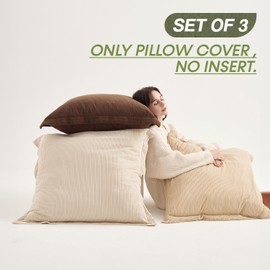 COCO TOP Set of 3 Corduroy Large Pillow Covers 28x28inch, Super Soft-Touch Boho Vintage Earth Tones Cushion Cases for Sofa, Living Room, Bedroom, Office,Game Home（Dark Brown, Beige & Camel）
