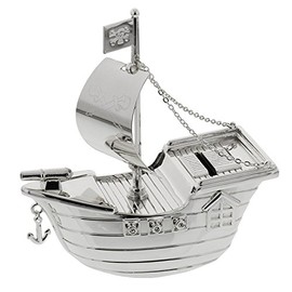 Christening Gifts. Silverplated Pirate Ship Money Box