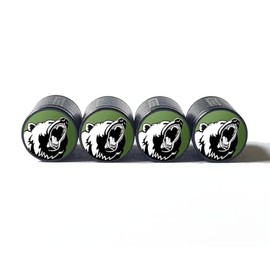 Grizzly Bear Tire Valve Stem Caps (Olive Green Background) - Set of Four - Fits on All Vehicles