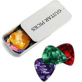 Celluloid Guitar Picks 15 Pack with Metal Box includes Thin, Medium, Heavy & Extra Heavy Picks, for Acoustic Guitar Electric Guitar Ukulele (Silver)