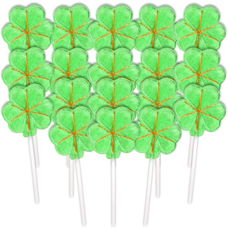 Saint Patrick's Day Candy, Shamrock Lollipops, Individually Wrapped Green Clover