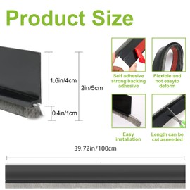 DINGLIAN 2 PCS Brush Door Sweep, Draft Stoppers for Bottom, Draft Stopper with Brush for Exterior Door, Bottom Seal Strip for Protection Against Bug, Dust, 2" W x 39" L, Black