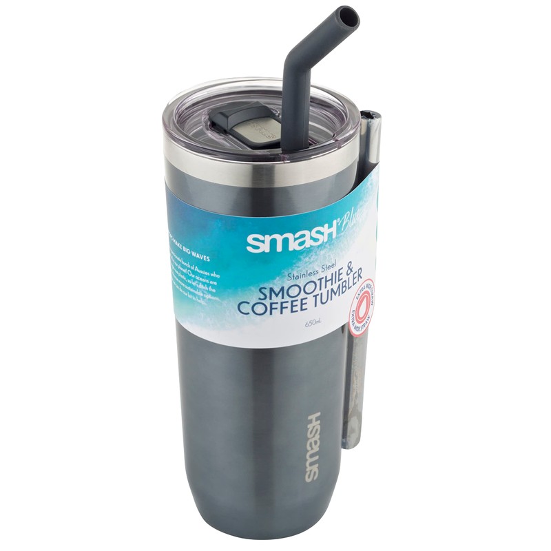 Smash Smoothie and Coffee Tumbler with Straw and lid,Grey, 650