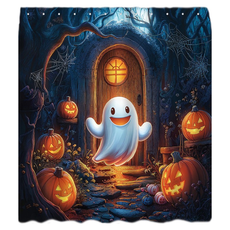 UPUMKSK Cute Ghost Halloween Shower Curtain Spooky Forest, 70x70 Inch