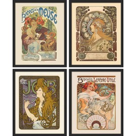 SIGNWIN Framed Poster Alphonse Mucha Art Deco Female Portraits Wilderness Nature Illustrations Fine Art Decorative Country/Farmhouse Vintage for Living Room, Bedroom, Office - 12"x16"x 4 Black