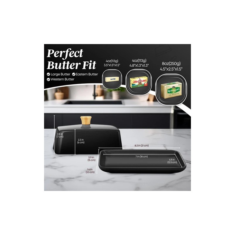 Ceramic Black Butter Dish and Lid Cover Butter Storage and