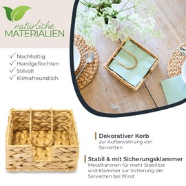 HMF Napkin Holder Braided Made of Water Hyacinth, Napkin Stand with Safety Clip, 19 x 19 x 8 cm