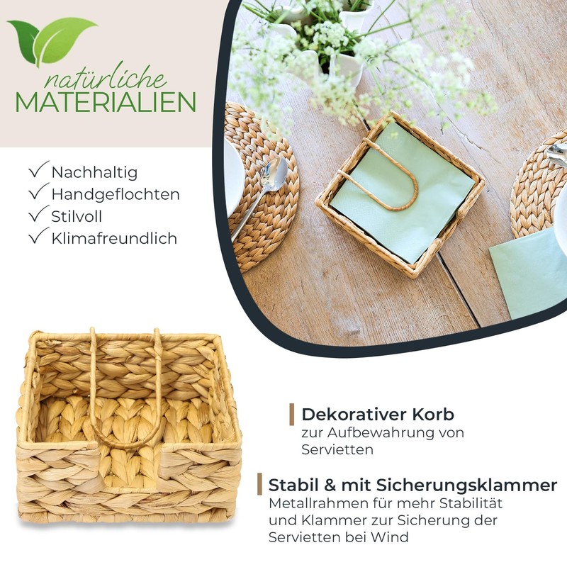 HMF Napkin Holder Braided Made of Water Hyacinth, Napkin Stand