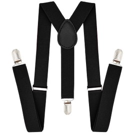 trilece Black Suspenders for Boys Kids Girls and Toddlers Baby - Adjustable Elastic 1 inch Wide Y Shape Suspender Strong Clips (6 Years to 5 Feet Tall, Black)