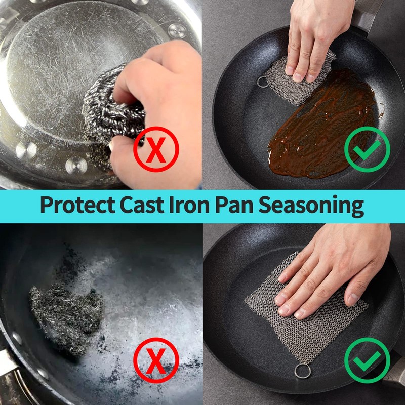 Cast Iron Cleaner 8 * 8" Upgraded Stainless Steel Chainmail