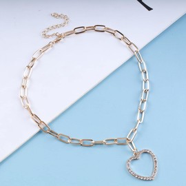 Cimenexe Bohemian Crystal Heart Pendant Necklace Rhinestone Love Heart Necklace Paper Clip Chain Necklace Punk Paper Clip Link Chain Necklace Jewellery for Women and Girls