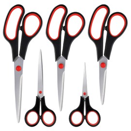 Qcdou Scissors, 5 Pack Stainless Steel Scissors in Five Sizes, Sharp, Comfort-Grip Handles, Multi-Purpose Scissor Set for School, Office and Home(B)