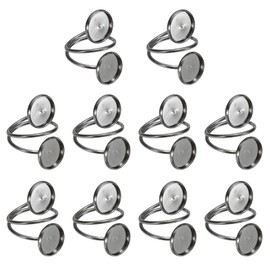 sourcing map 10 Pcs Ring Blank, Adjustable Finger Ring Blank Base Stainless Steel Open Cuff Bezel Trays Fit 12mm Round for Jewelry Making DIY Crafting, Silver Black