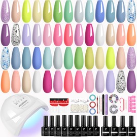 Phoenixy 47 PCS Gel Nail Polish Kit with U V Light, 26 Colors Gel Nail Polish Set with 48W U V LED Nail Lamp Manicure Starter Gel Nail Kit Base Top Coat DIY Nail Art Salon Home Gifts for Women SS9027