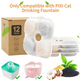 12pcs Cat Water Fountain Filter Compatible with PIXI Drinking Fountain, Activated Carbon Filters for Pet Fountain Replacement Filter with Triple Filtration System, Filtre Fontaine Chat