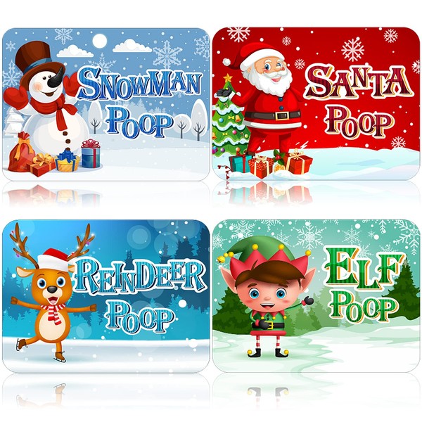 Set of 4 Novelty Christmas Mint Tins Gift Character Poop Mint Tins Candy Mint Tins Candy Metal Box for Funny Christmas Stocking Stuffers Present to Kids Teen Adult (4 Style)