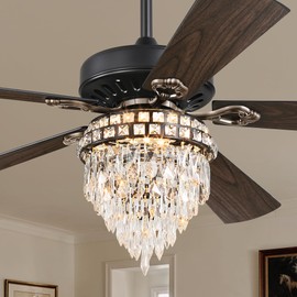 Fanbulous 60 Inch Farmhouse Fandelier Ceiling Fan with Light, Crystal Ceiling Fan Chandelier with 6 Speeds, Quiet Reversible Noiseless DC Motor, 3CCT, Indoor Ceiling Fan for Living Room Bedroom