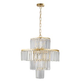 12-Light K9 Crystal Chandelier, French Gold Hanging Ceiling Fixture for Living Dining EntrywayShade color: gold, Lamp Power(W): 60, Number of Lights: 12, Product Size: 50*50*58.5cm