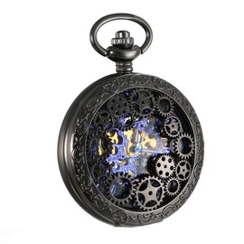 Lancarodo women's and men's pocket watch, retro gear sprocket, mechanical chain watch, skeleton watch, steampunk automatic mechanical pocket watch bronze with necklace pullover chain