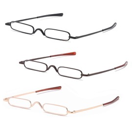 OWTXIS 3 Pack Mini Slim Pen Reading Glasses - Compact Readers with Pen Clip Case Spring Hinge Metal Frame Eyeglasses (Black, Brown, Gold, +2.25)