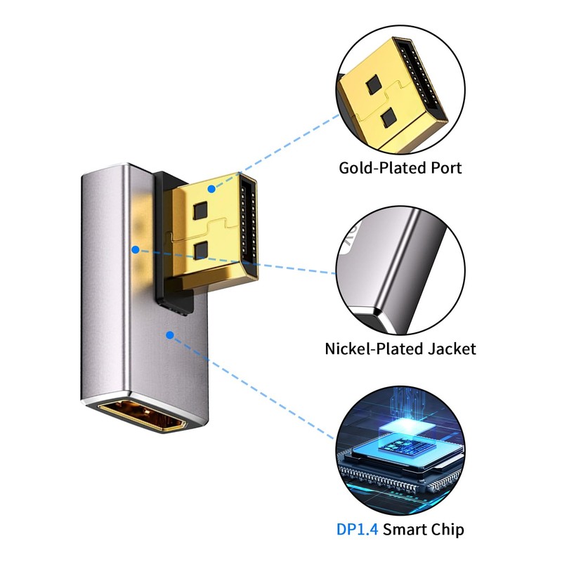 Duttek 8K 90 Degree Displayport Adapter, Displayport Extender Adapter 32.4Gbps,