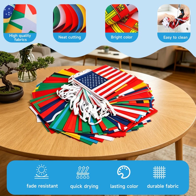 100 Countries String Flags Banner, JAYUWE 98.4FT/30M International Flag Bunting