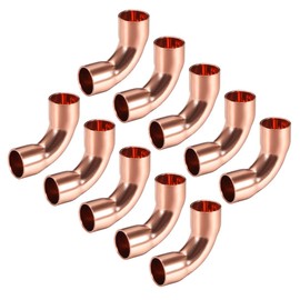 sourcing map 7.94mm ID 90 Degree Copper Elbow Short-Turn Copper Pipe Fitting Connector for Plumbing 10pcs