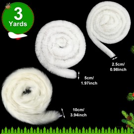 Christmas White Faux Fur Trim 3 Rolls 6 Yards Faux Fur Fabric Fluffy Ribbon Trim Furry Stripe Fake Craft Fur Trim Ribbon for DIY Craft Costume Boots Winter Christmas Tree Garland Decor, 3 Sizes