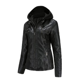 Tagoo Faux Leather Jacket Women Motorcycle Coat for Biker with Removable Hood Plus Size