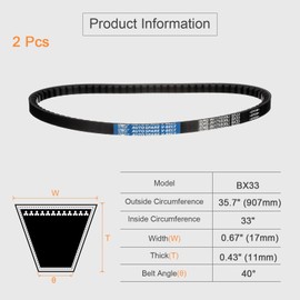sourcing map 2 Pcs BX33 EPDM V-Belt, Raw Edge Cogged Industrial Rubber V Belt 0.67" Width x 33" Inside Circumference